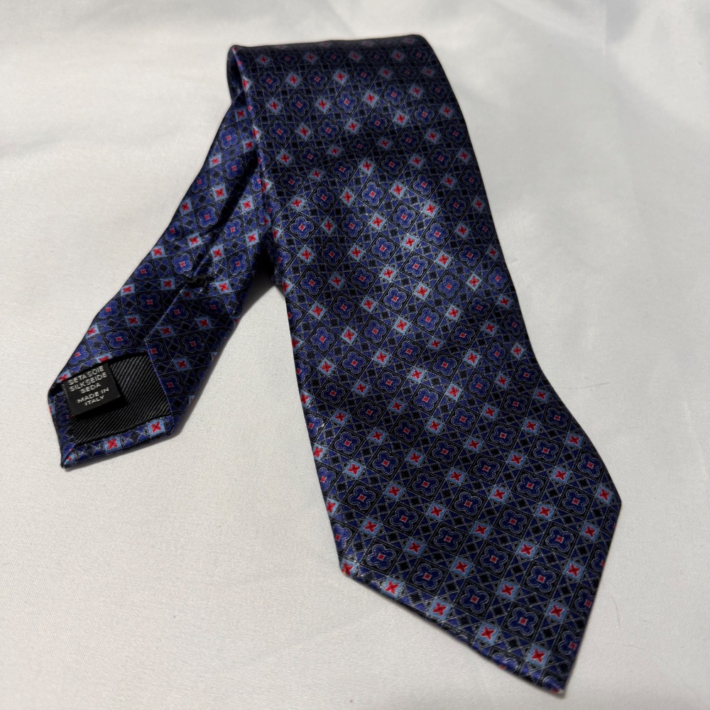 Ermenegildo Zegna Silk Tie Mens OS Blue Red Geometric Medallion Made in Italy